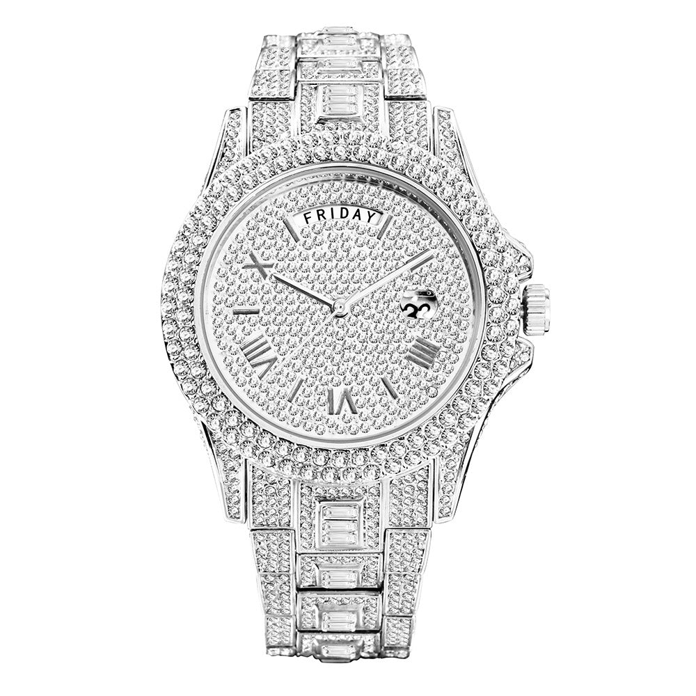 Calendrier des paires d'homme montre Quartz de luxe plein diamant