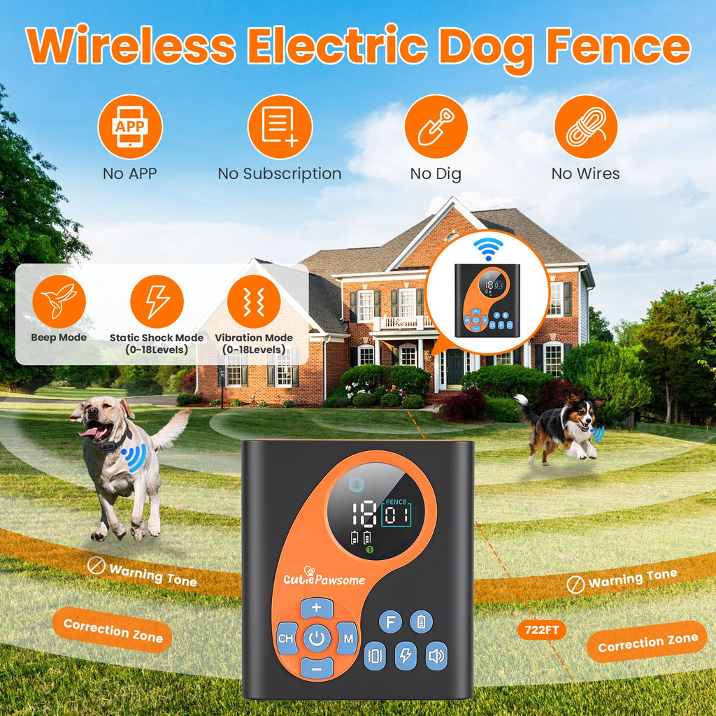 2 en 1 sans fil système de clôture de chien avec collier d'entraînement Invisible de clôture de chien IP68 étanche