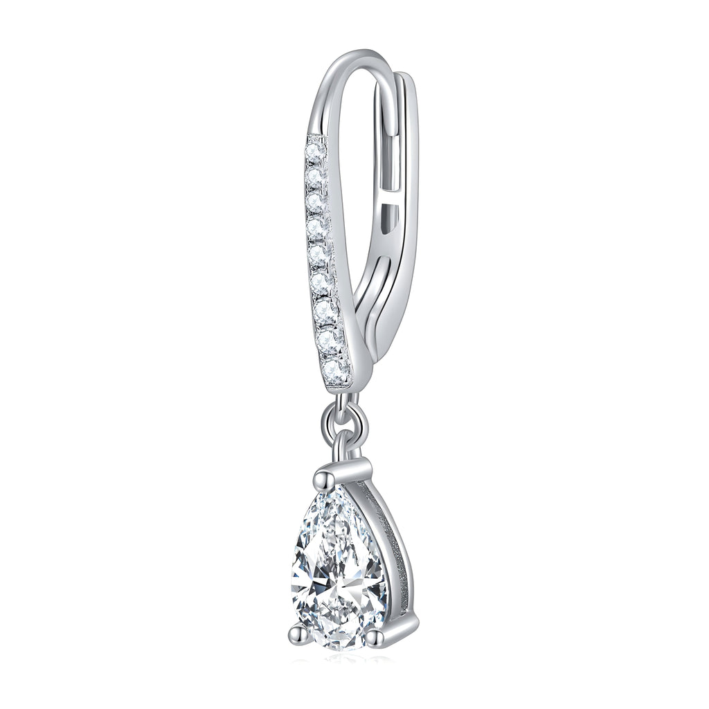 S925 Argent Sterling 5x8mm Poire coupée Moissanite Boucles d'oreilles Drop Teardrop avec Pave Hoo