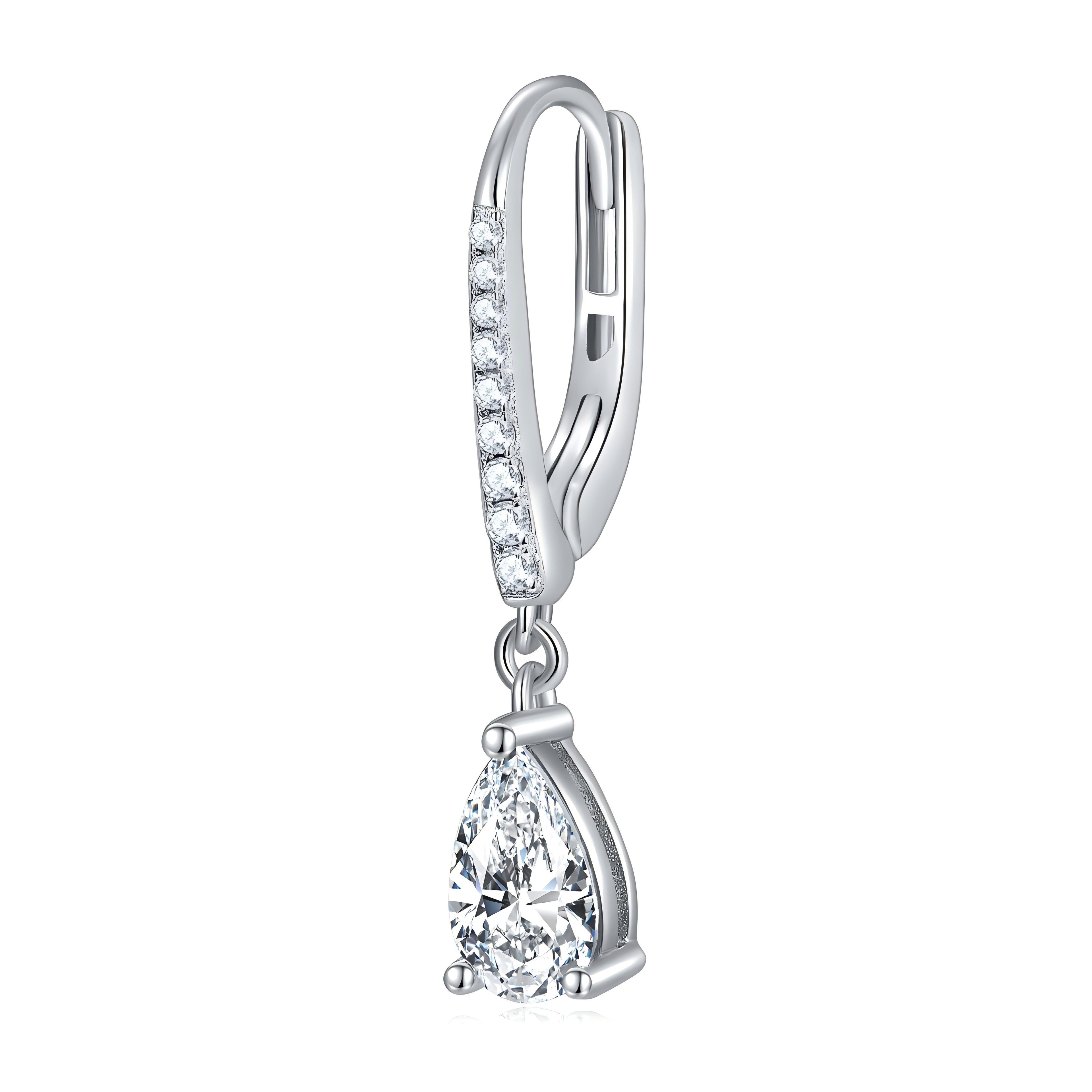 S925 Argent Sterling 5x8mm Poire coupée Moissanite Boucles d'oreilles Drop Teardrop avec Pave Hoo