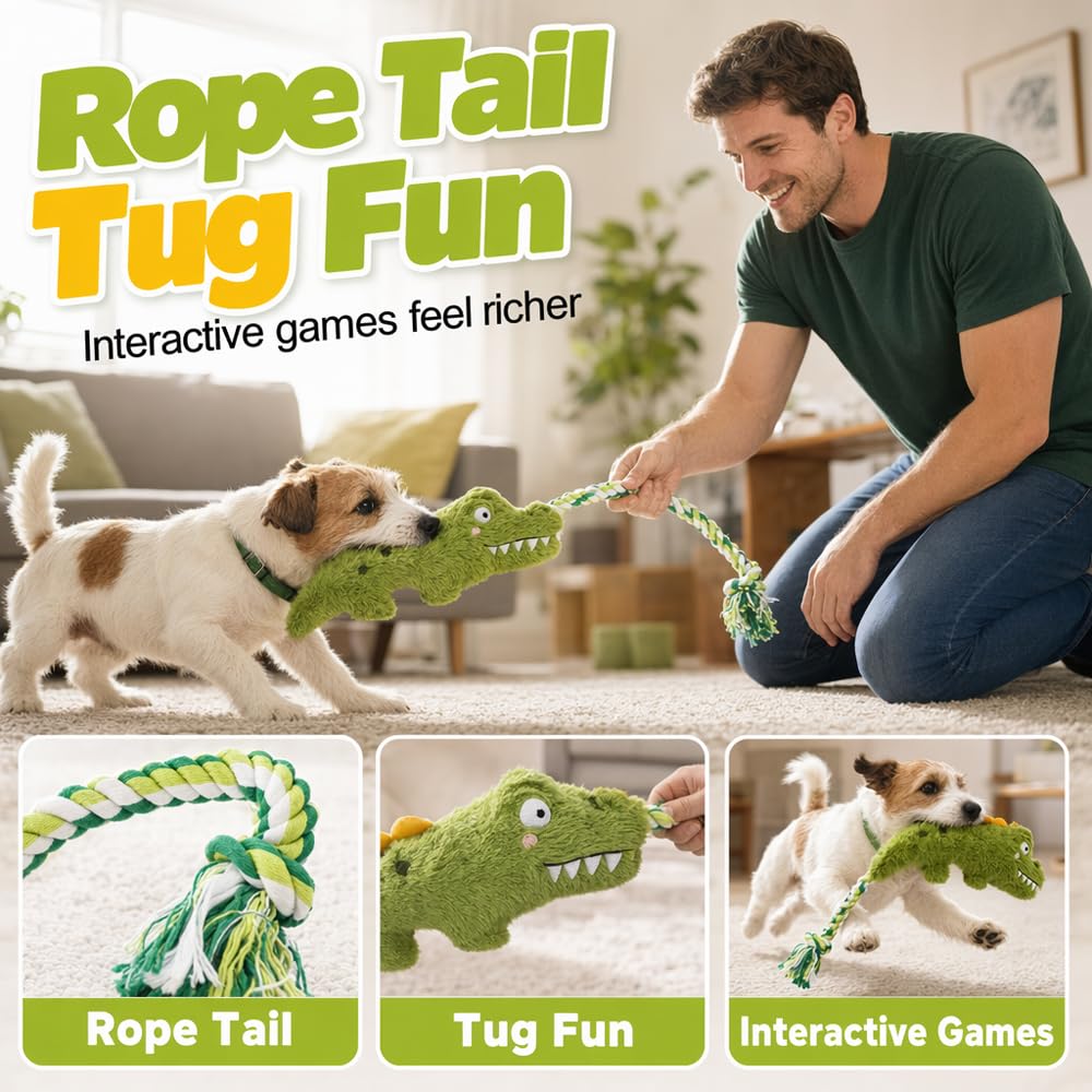 Fun Knotty Crocodile Dog Chew Jouet pour jouer interactif Coton corde et squeaky Plush
