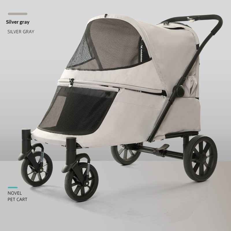 Poussette pour animaux de compagnie pliable recouverte avec rampe pour chats seniors et petits chiens avec problème de mobilité