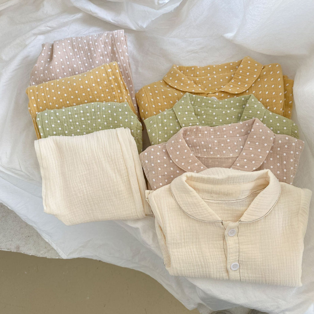Pyjama pour enfants Cotton Gauze Polka Dot Longue Manches Deux pièces