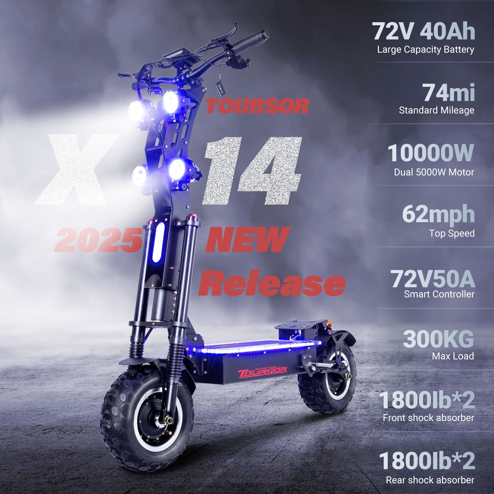 X14 High Power 13 pouces roue hors route 5000W moteur scooter électrique