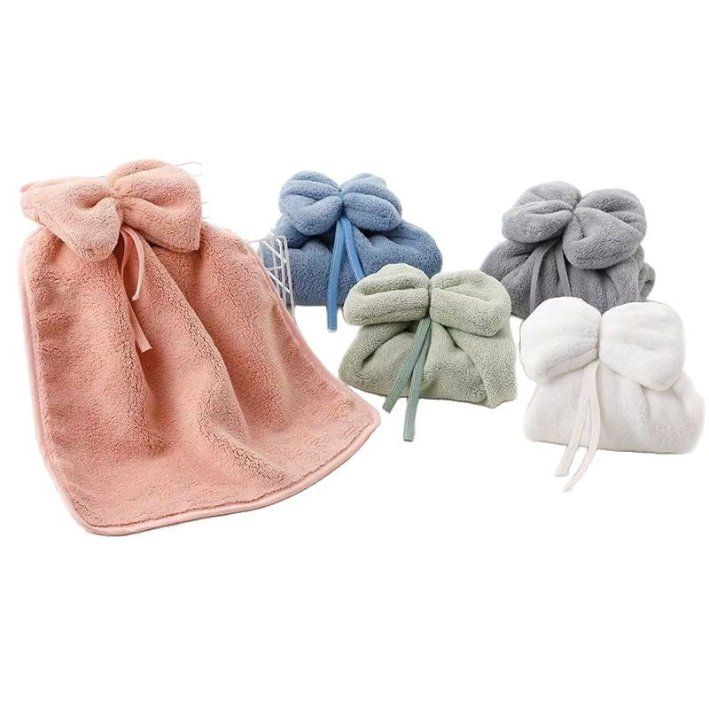 Haut de Densité Velvet Corail Bow mignon pendaison serviette de main Absorbant