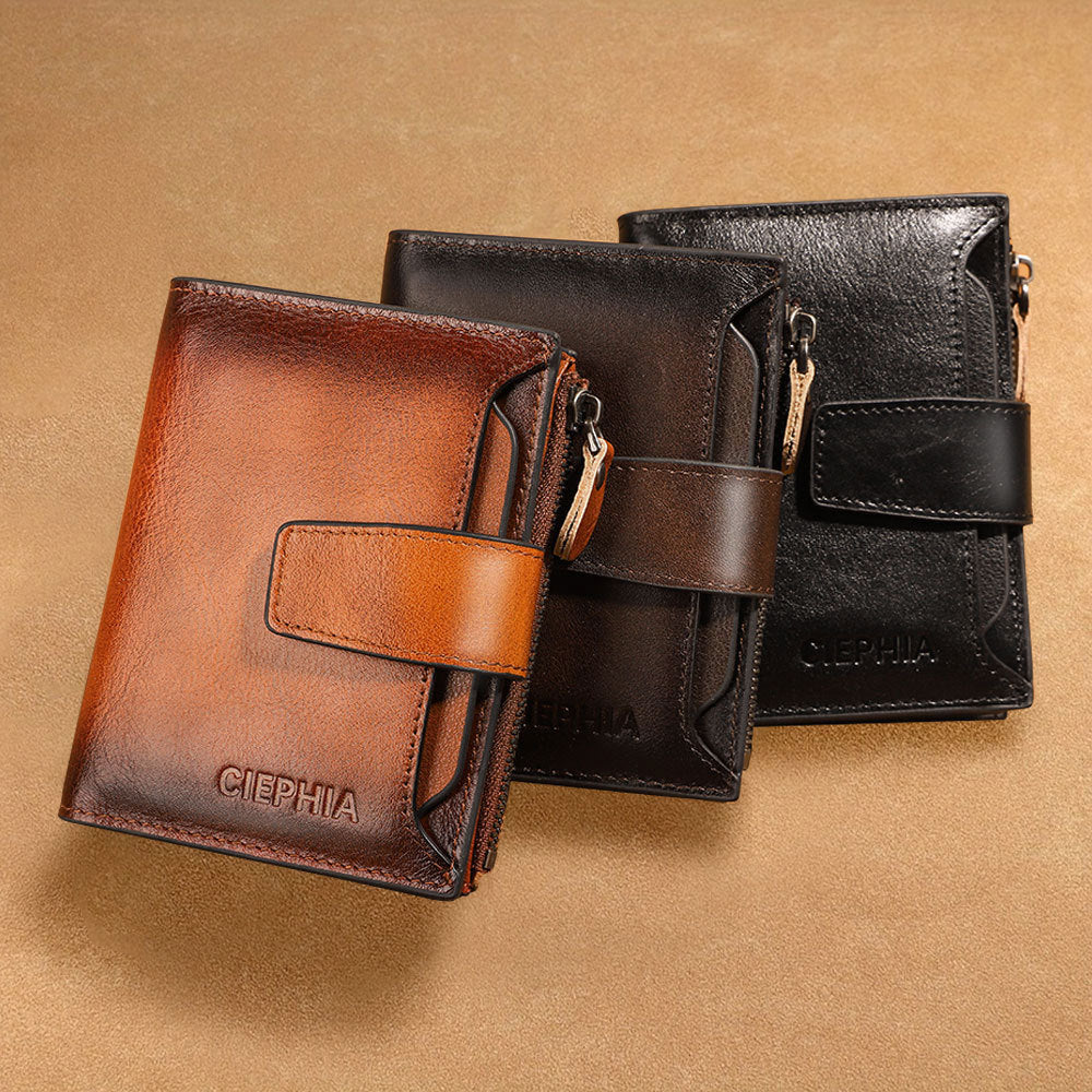 Porte-monnaie en cuir pour hommes multifonction antivol Zipper