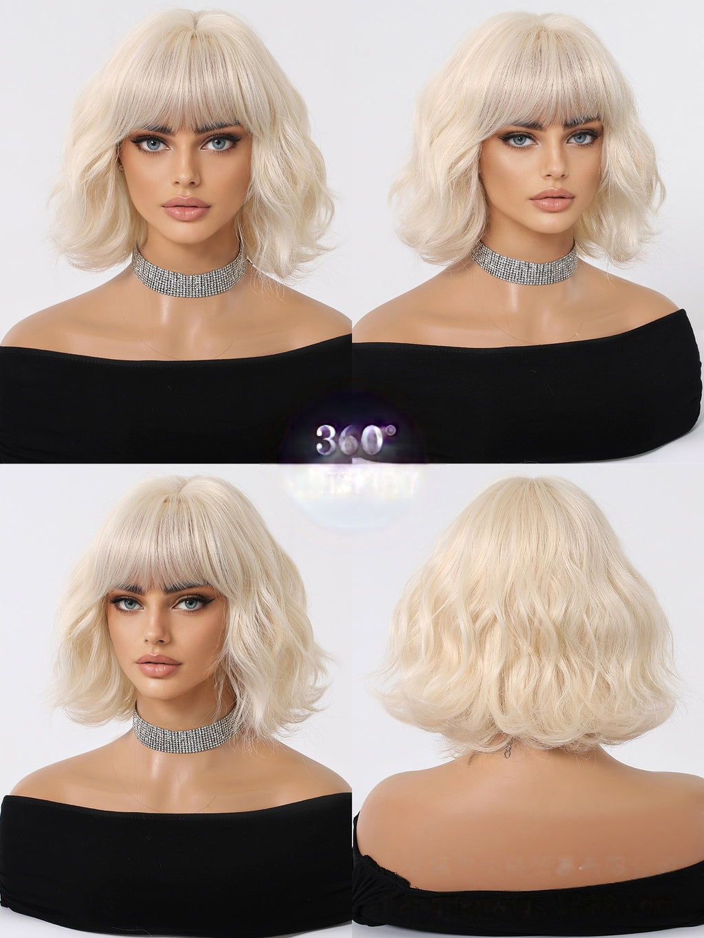 Wig Full-head Wig Bangs cheveux bouclés courts