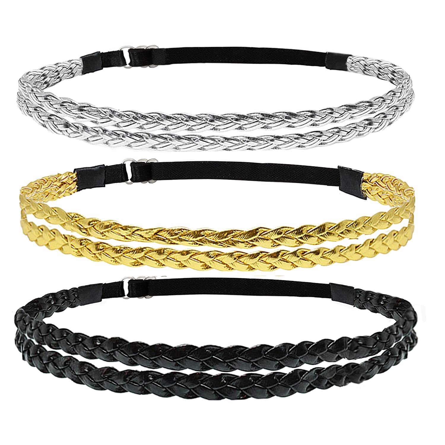 Bandeau élastique réglable Trois brins Twisted Gold Silver