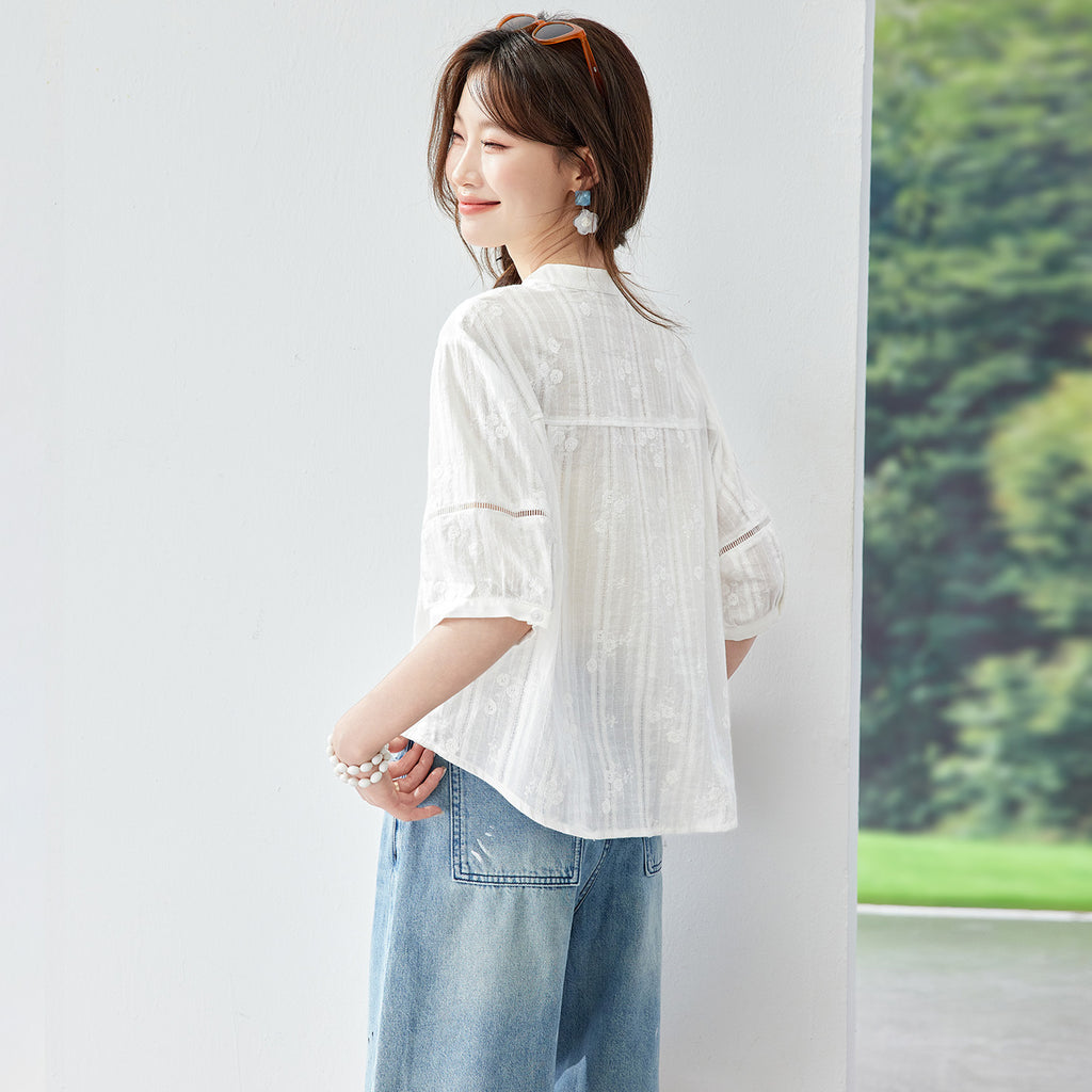 Embroidered cotton shirt for women