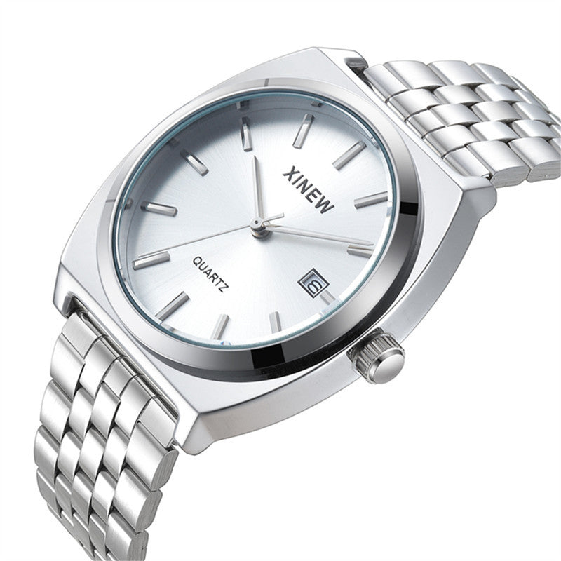 Style étudiant Bracelet en acier inoxydable à la mode calendrier Quartz hommes montre