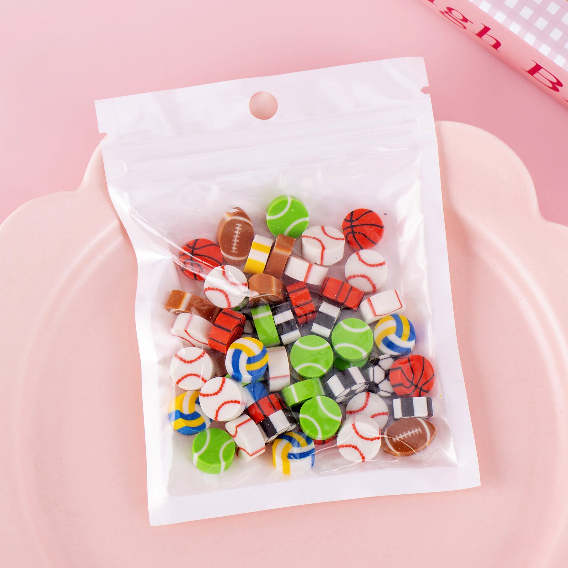 50 PCs Sacs de film perlescents Fruit Cartoon Mini Eraser