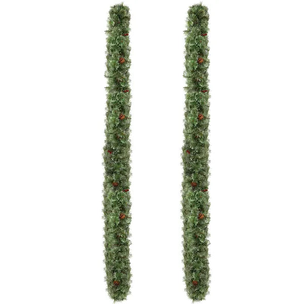 2 Pack 9FT Pré-éclairé Snow Flocked Christmas Garland