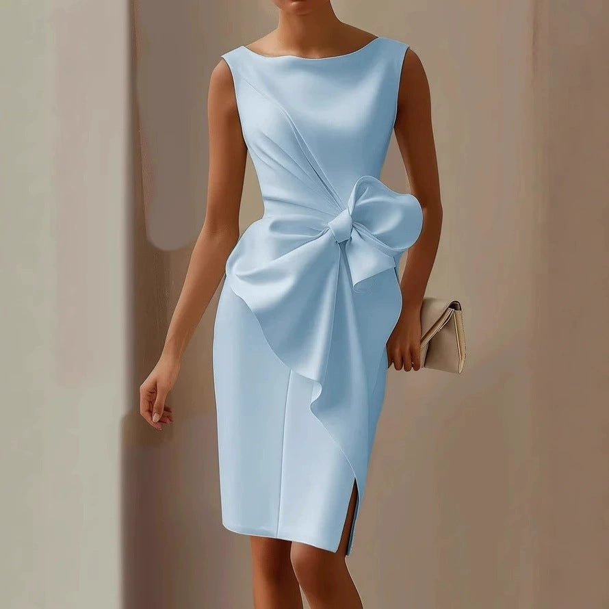 European And American Women's Bow Décoration Robe sans manches Robe courte S