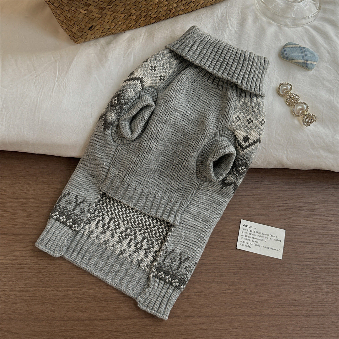 Gris Fair Isle Sweater Little Dog Teddy Sweater Automne Et l'hiver