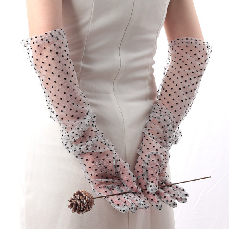 Gants en dentelle allongée Polka-Dot pour femmes