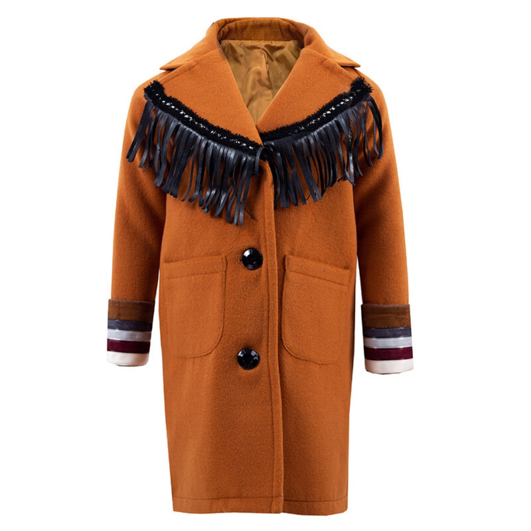 Filles Woolen Long Coat 3-12y Crème Orange Vintage Coat Style mignon