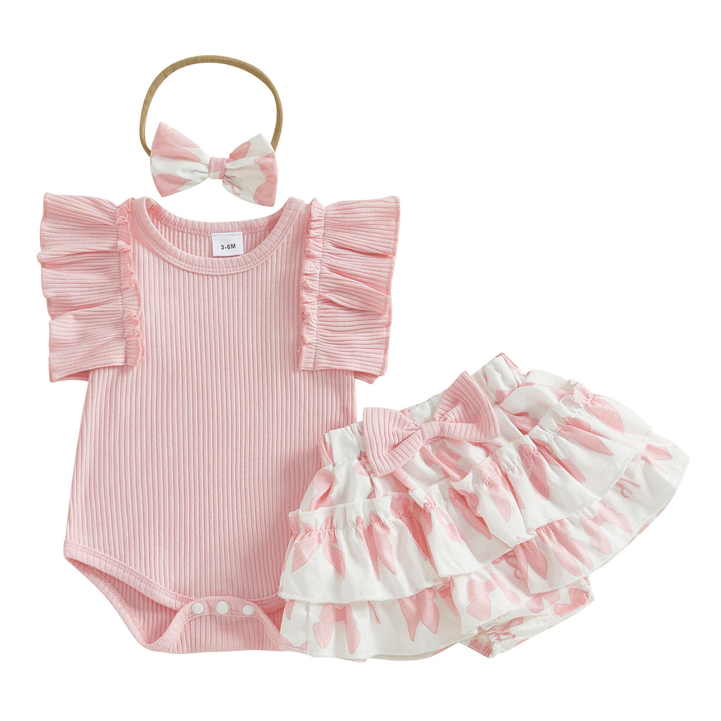 Bébé et tout-petit Couleur solide Rompeur sans manches et jupe imprimée deux pièces