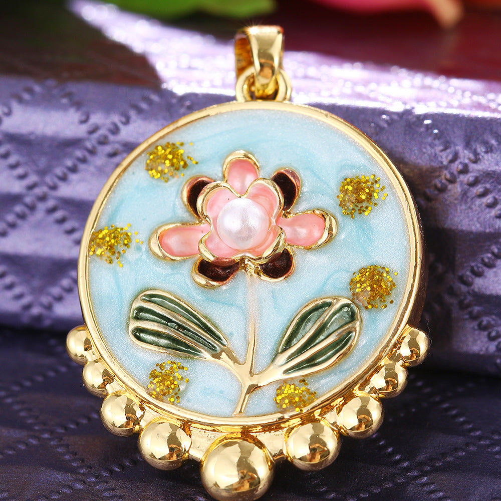 Pendentif de bricolage pour collier à clips universels avec peinture florale