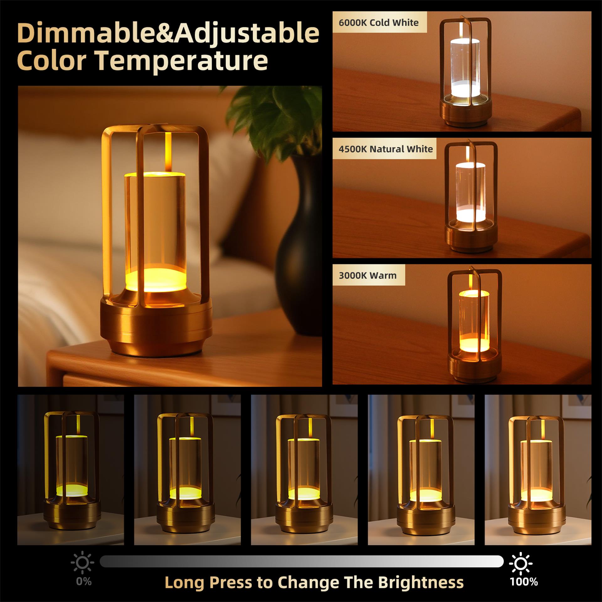 Lampe de table à commande tactile portable 2pcs avec batterie de 5000mAh