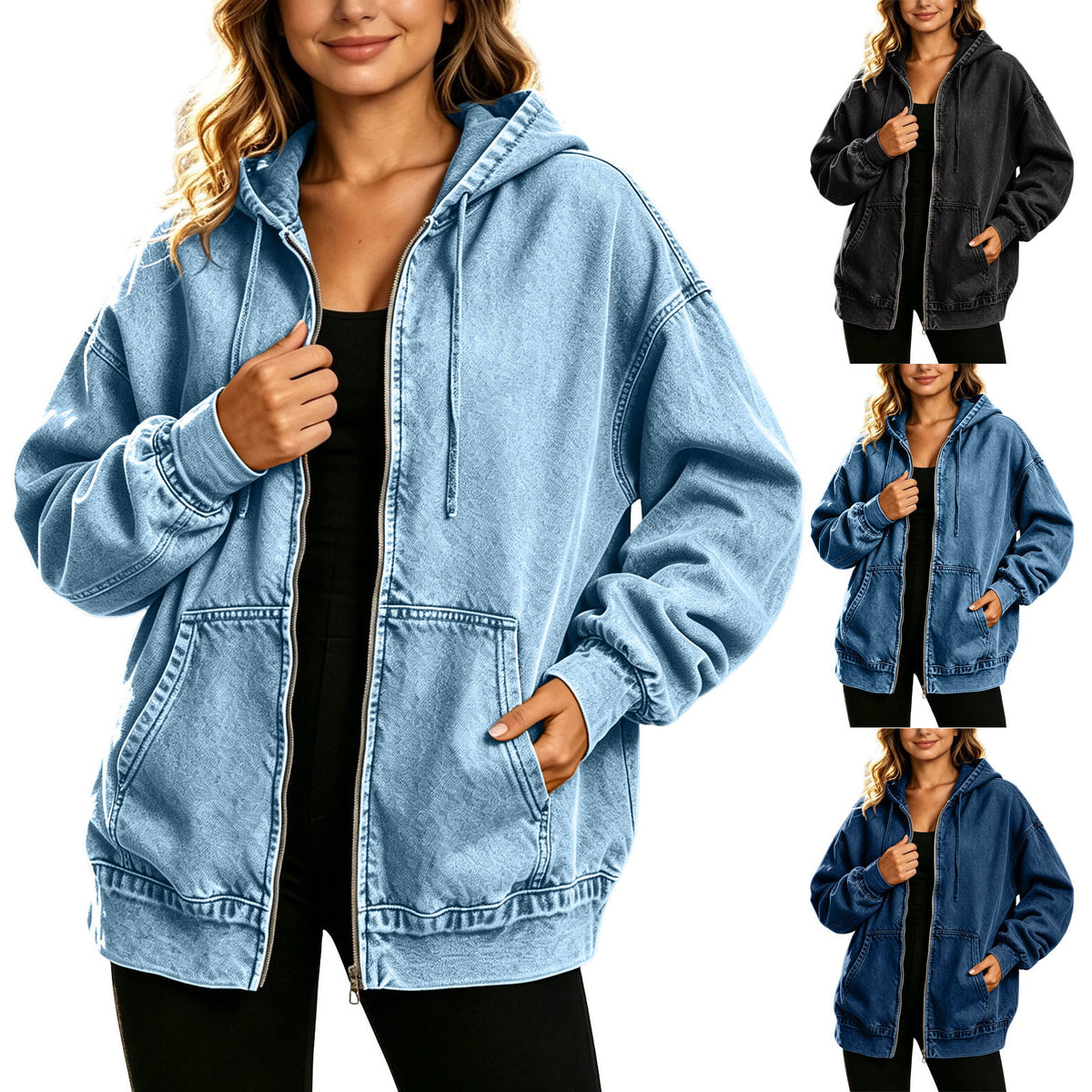 Manteau Veste de Denim de style long pour femmes