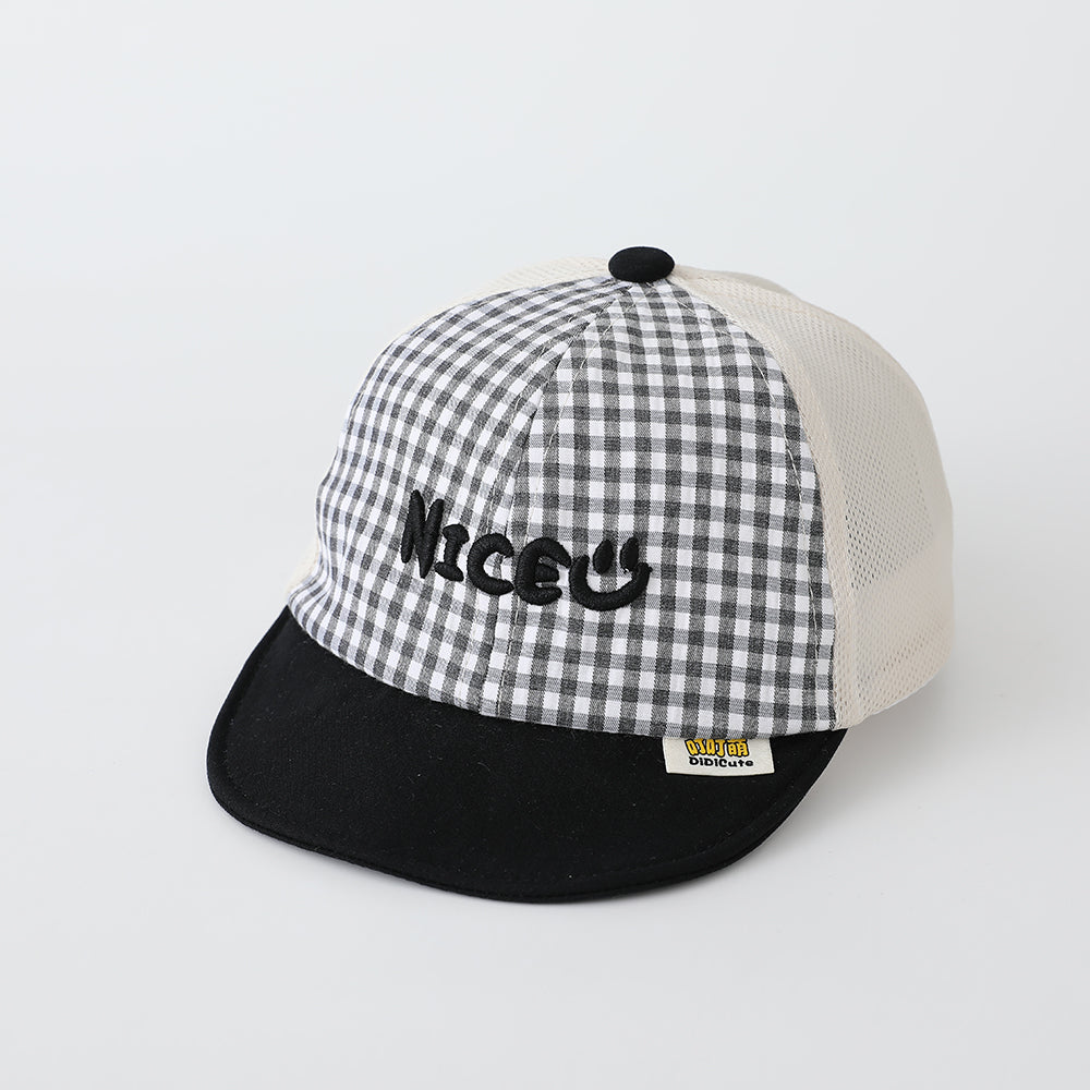 Summer Boys' and Girls' Check-pattern Lettre brodée NICE Patchwork Casquette de baseball est Su