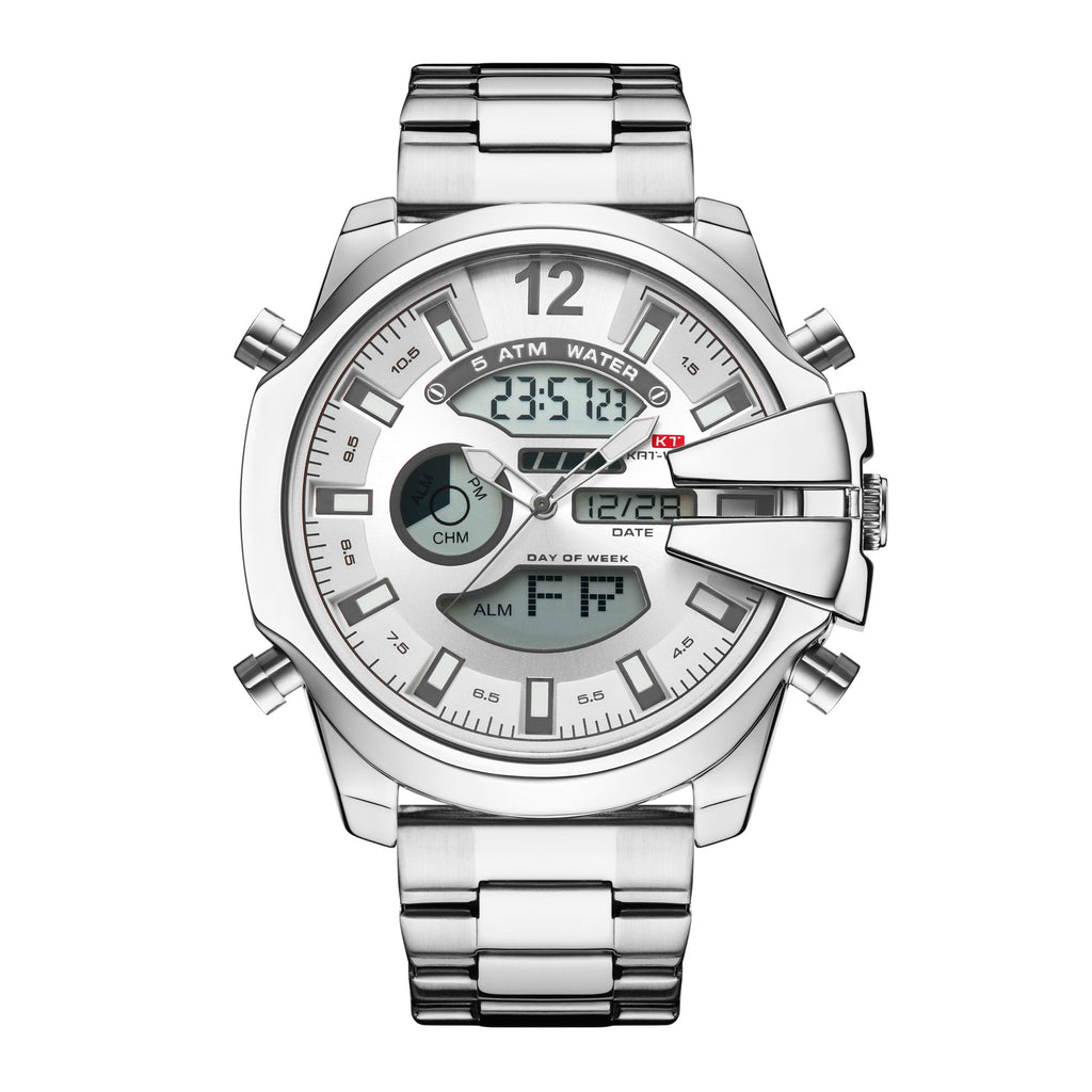 Homme double affichage réveil Led Sports Montre en acier étanche