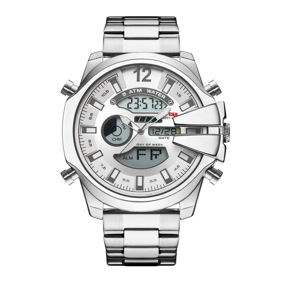 Homme double affichage réveil Led Sports Montre en acier étanche