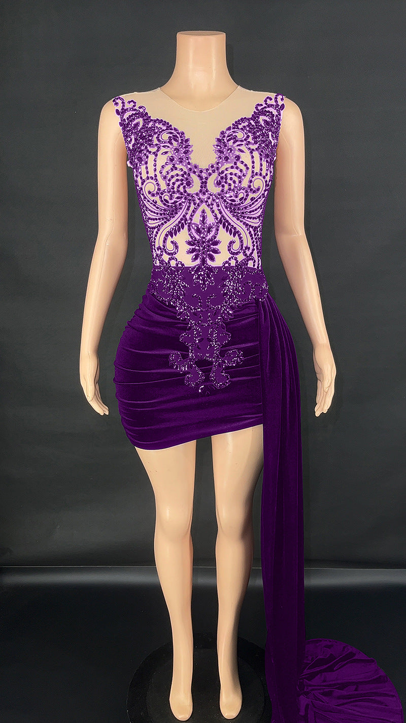Robe de soirée de luxe d'été Femme Singer Costume de scène Robe senior Jupe latérale Trailing