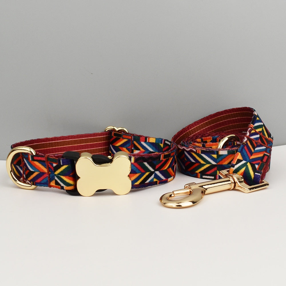 Style ethnique Webbing Bone Buckle imprimé collier pour animaux de compagnie