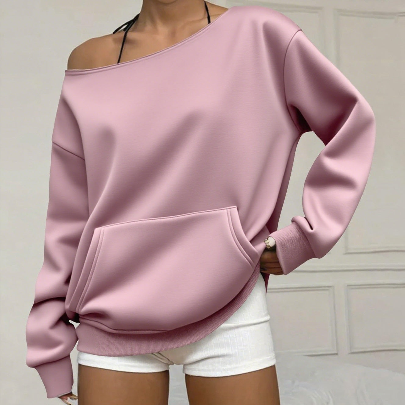 Pull-over à la mode Col d'équipage hors-cou Sweatshirt pour femmes