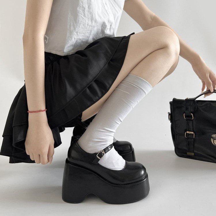 Femmes Gothic Platform Mary Jane Chaussures Round Toe Buckle Strap Super High Wedge Punk Pompes