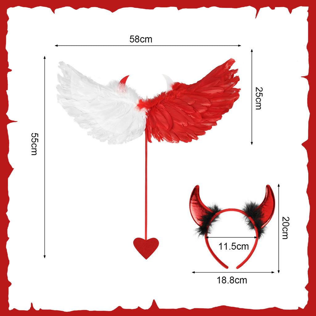 Red and White Feather Wing Costume with Horn Headband