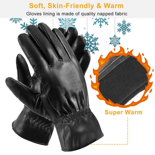 Gants chauds d'hiver en cuir unisexe Outdoor Windproof Soft Gants Cyclisme Ski Running Col