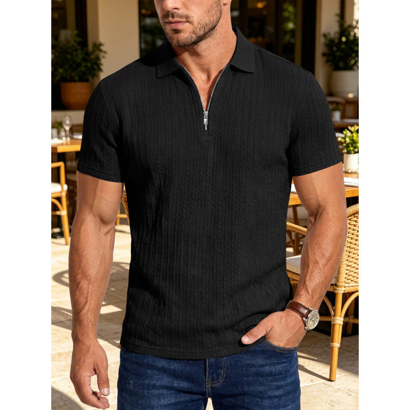 Polo Texturé Homme d'été Jacquard demi-zip Polo avec col tourné