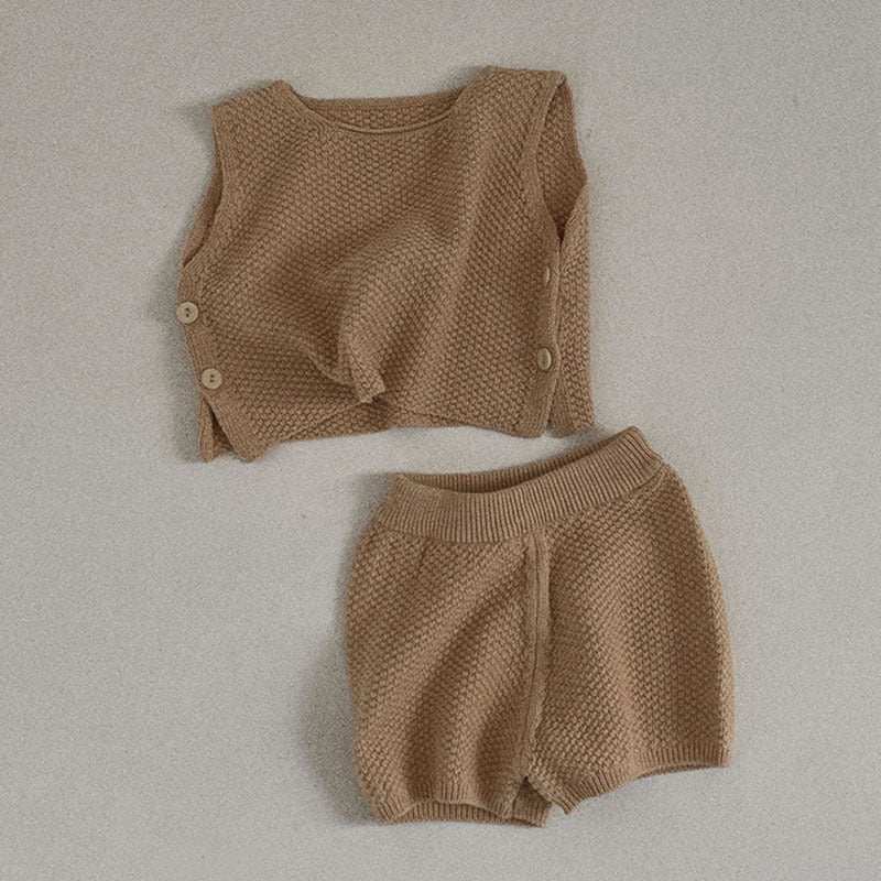Veste tricotée décontractée et shorts set Trendy Two-Piece Outfit pour bébés