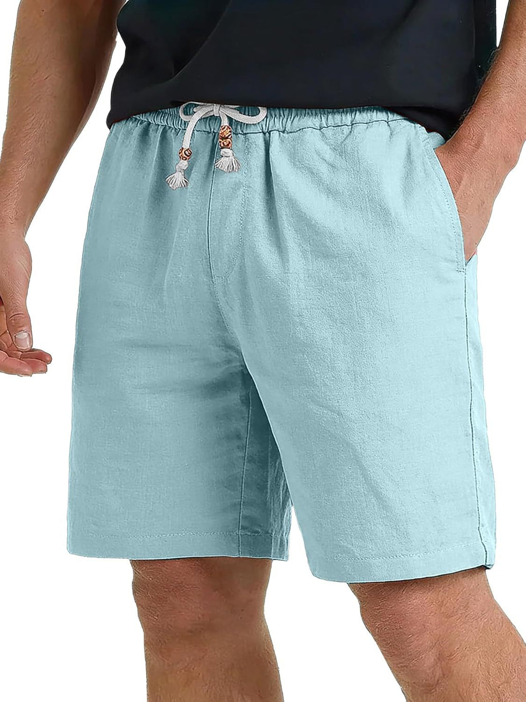 Short casual de poche en coton et en lin pour hommes