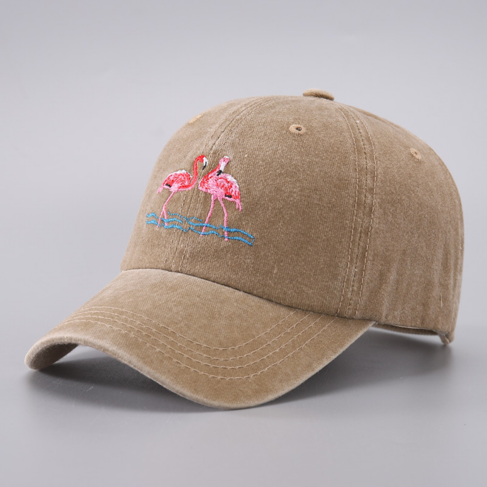 Femmes Lavées Lavées Flamingo Broderie Mode Tendance Casquette de baseball Convient pour la voile
