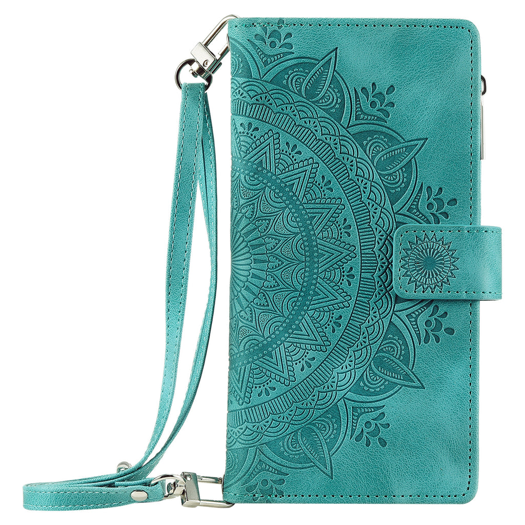 Multi-carte Embossed Totem carte en cuir zipper sac de téléphone