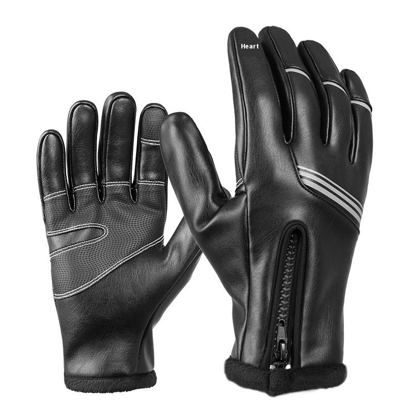 Gants en cuir d'équitation thermique et coupe-vent doublés d'hiver