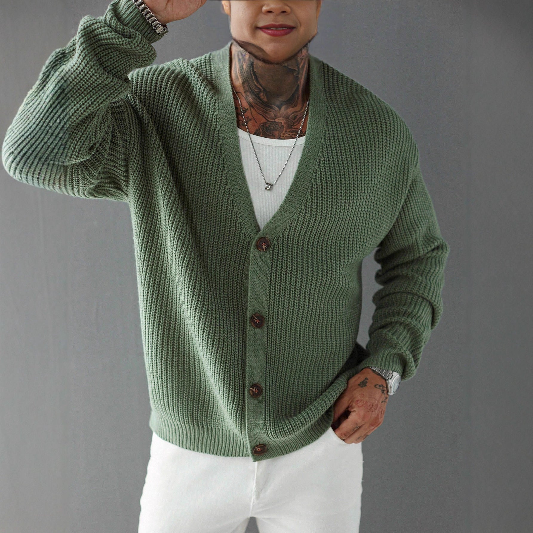 Casual Versatile Cardigan Deep V-neck Single-breasted Knit Top Innerwear and Outerwear Swe