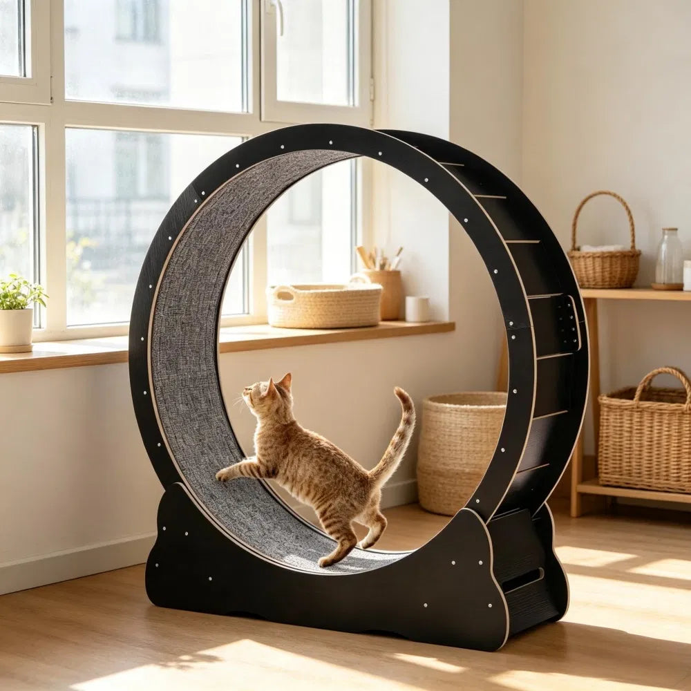 Roue d'exercice en bois de chat