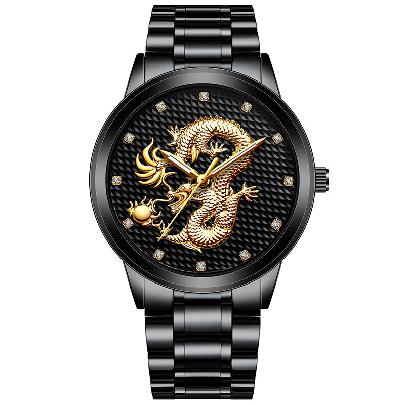 Dragon d'or embossé pour hommes jouant avec perles Diamond-inlaid Casual Business Quartz Watc