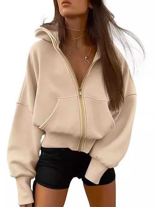 Automne Hiver Femme Mode Zipper à capuche manches longues Short Sportswear Casual Hood