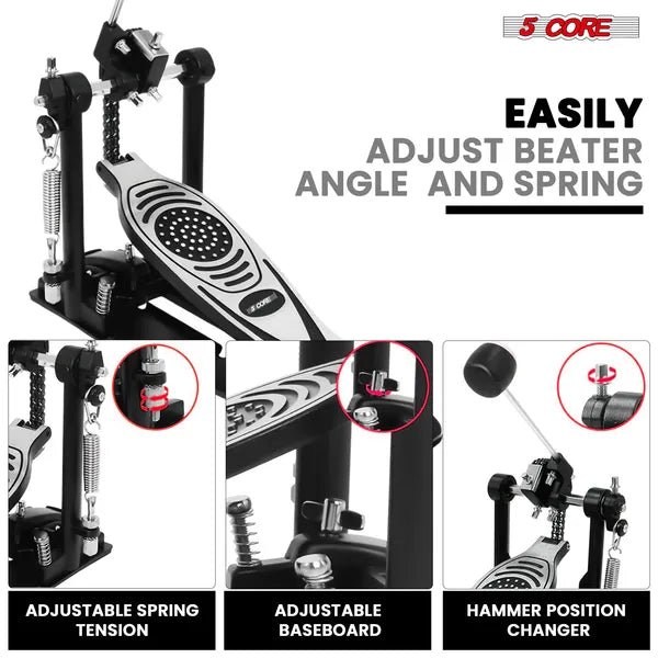 5 Core Bass Drum Pedal Mount Ajustable Felt Beater Head Single Chain HeavyDuty Kick Drum
