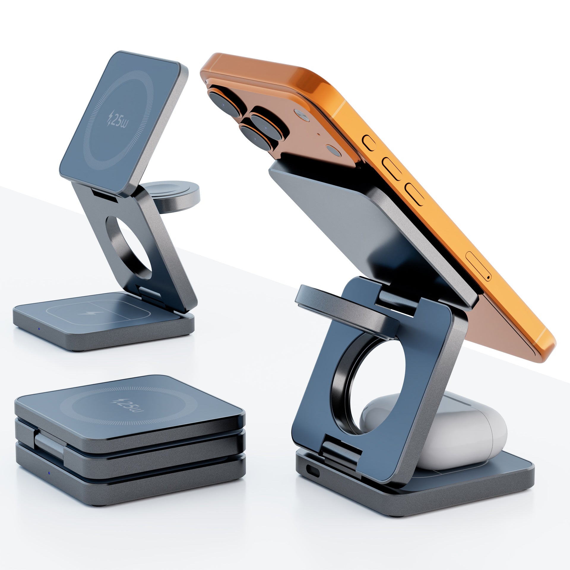 Support de bureau de recharge magnétique pliable 3-en-1
