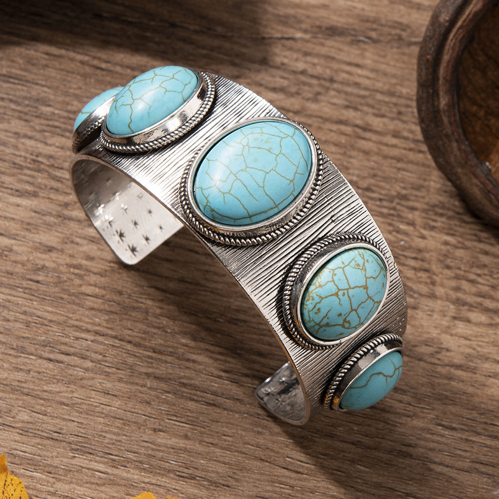 Bracelet ouvert Ovale Turquoise de style ethnique