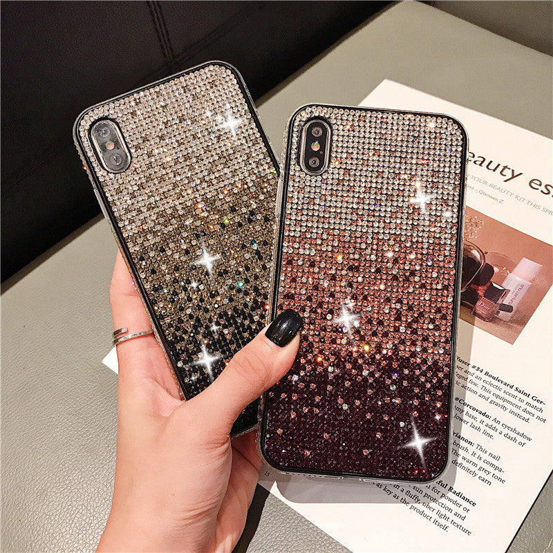 Gradient Edge Diamond Case Téléphone Starry Sky Strass