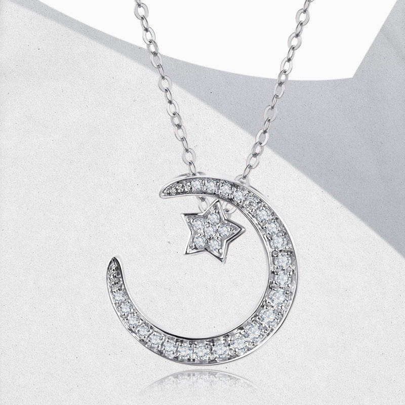 S925 Collier d'étoile et de lune en argent sterling