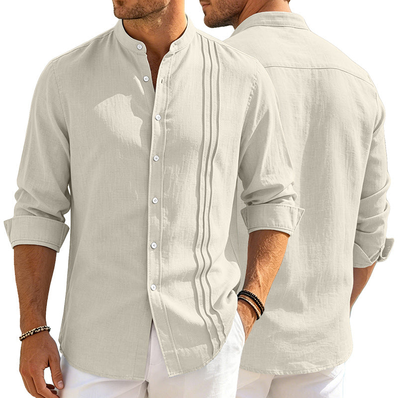 Casual Hommes Stand-collar Solid-colore Loose-fitting Long-Sleeve Cardigan