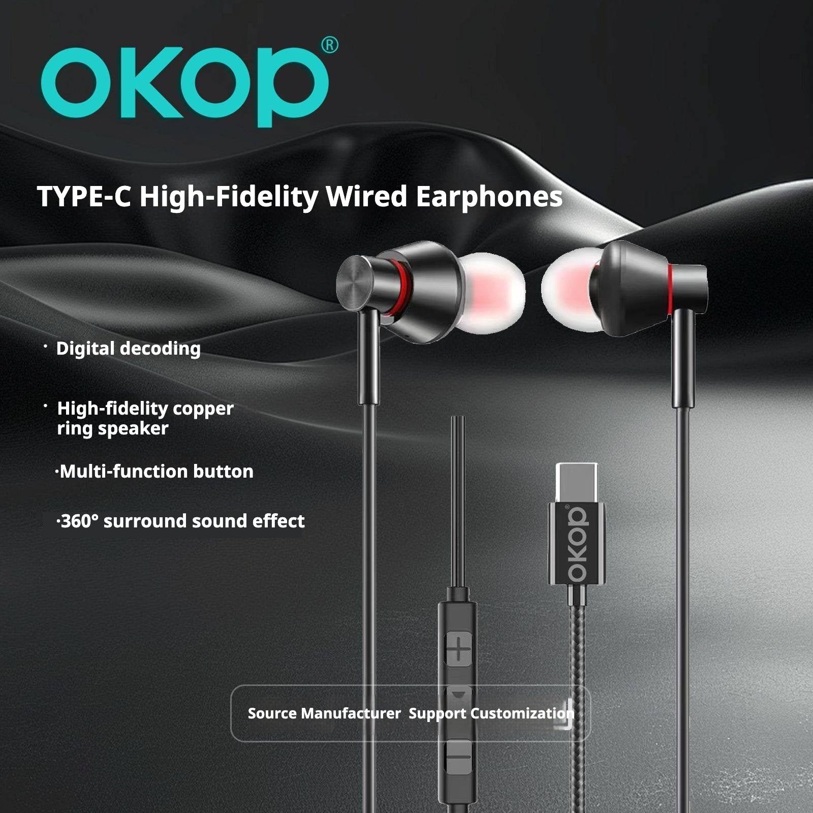 KP-237 Casques dans l'oreille filaires les plus vendus avec commandes en ligne USB-C haute qualité audio